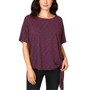 Michael Kors Sz Large Pink Orange Polkadot Tie Short Sleeve Top Blouse